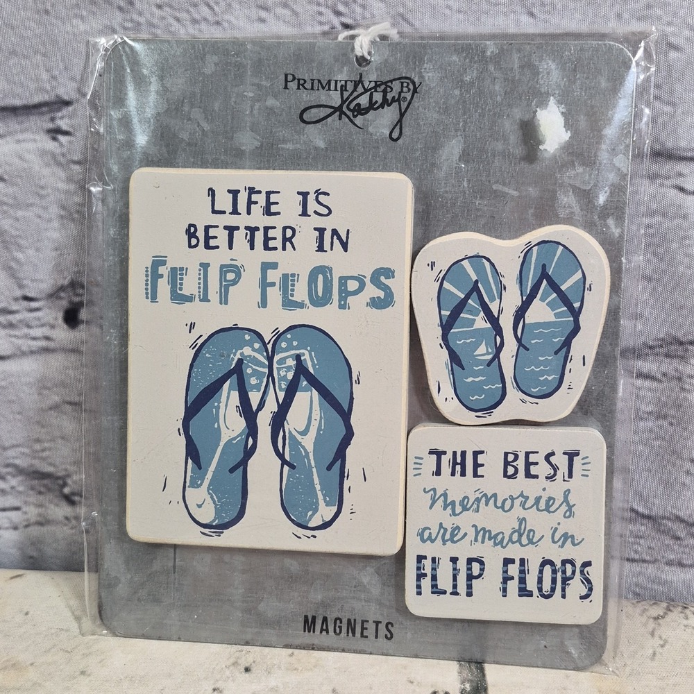 Primitives Magnet Set Of 3 - Flip Flops Beach Coastal Life Is Better New